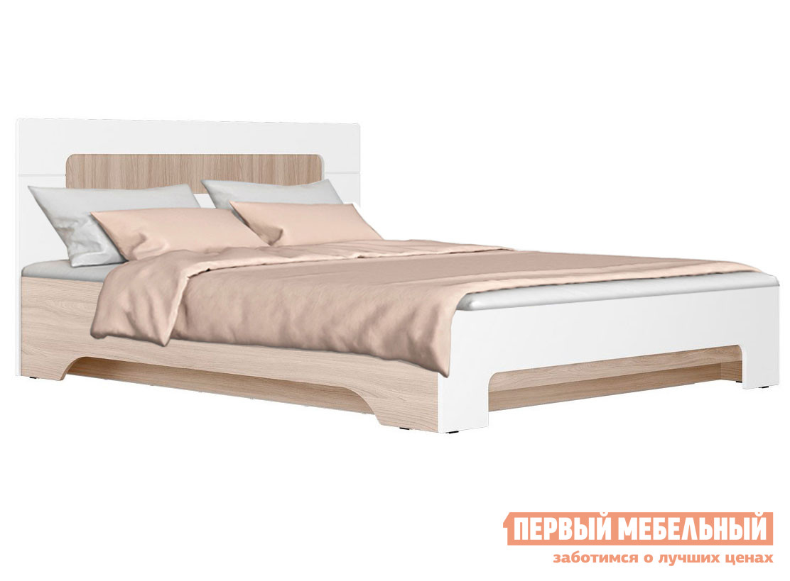 Двуспальная кровать  Палермо С Ясень Шимо светлый / Белый глянец, 160х200 см, С основанием и подъемным механизмом