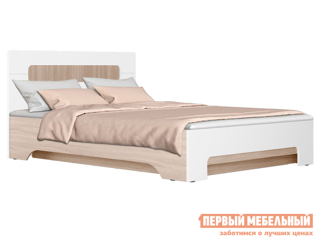 Двуспальная кровать  Кровать Палермо 3 Ясень Шимо Светлый / Белый глянец, 140х200 см, Ортопедическое основание с подъемным механизмом