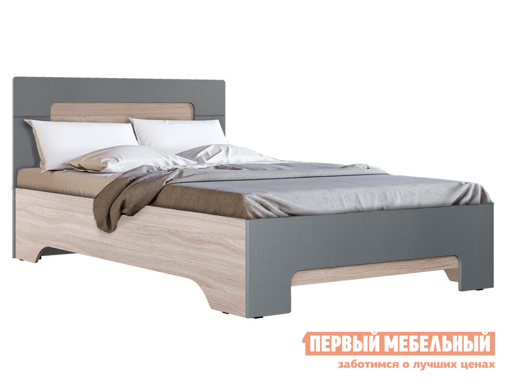 Двуспальная кровать  Кровать Палермо 3 Ясень шимо светлый / Матовый графит, 160х200 см, Без основания