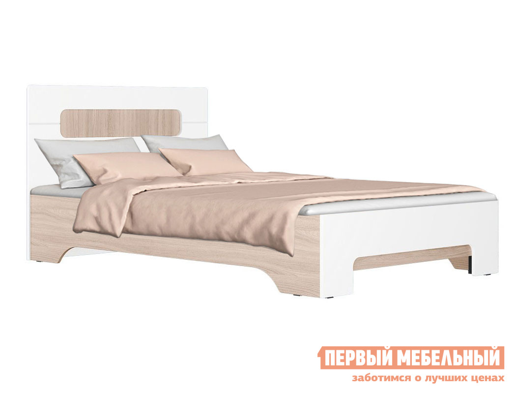 Двуспальная кровать  Палермо С Ясень Шимо светлый / Белый глянец, 120х200 см, С основанием