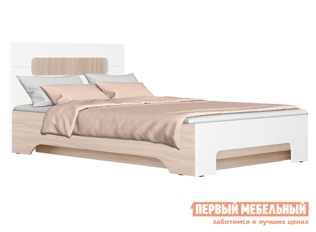 Двуспальная кровать  Палермо С Ясень Шимо светлый / Белый глянец, 120х200 см, С основанием и подъемным механизмом
