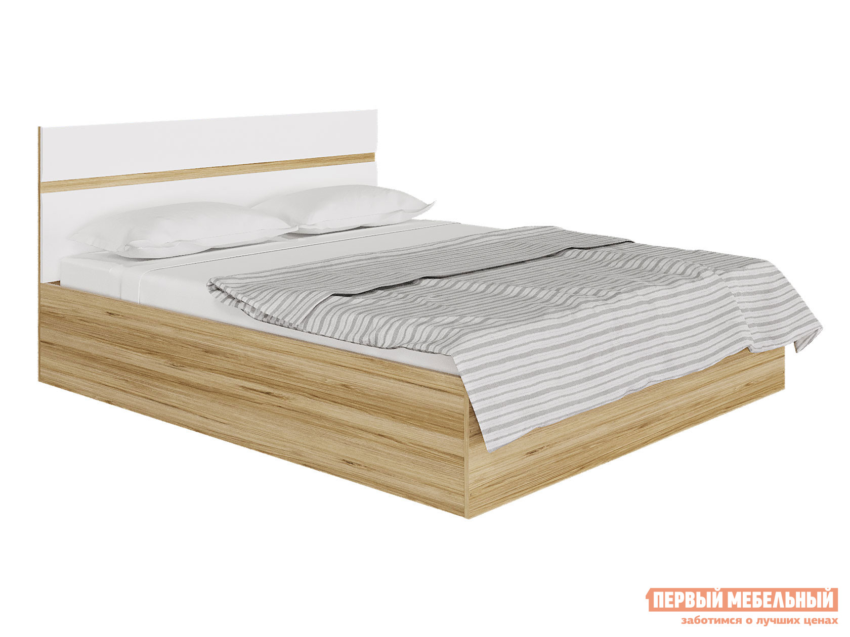 Двуспальная кровать  Кровать Ненси Дуб золотой / Белый глянец, 1600 Х 2000 мм, С подъемным механизмом