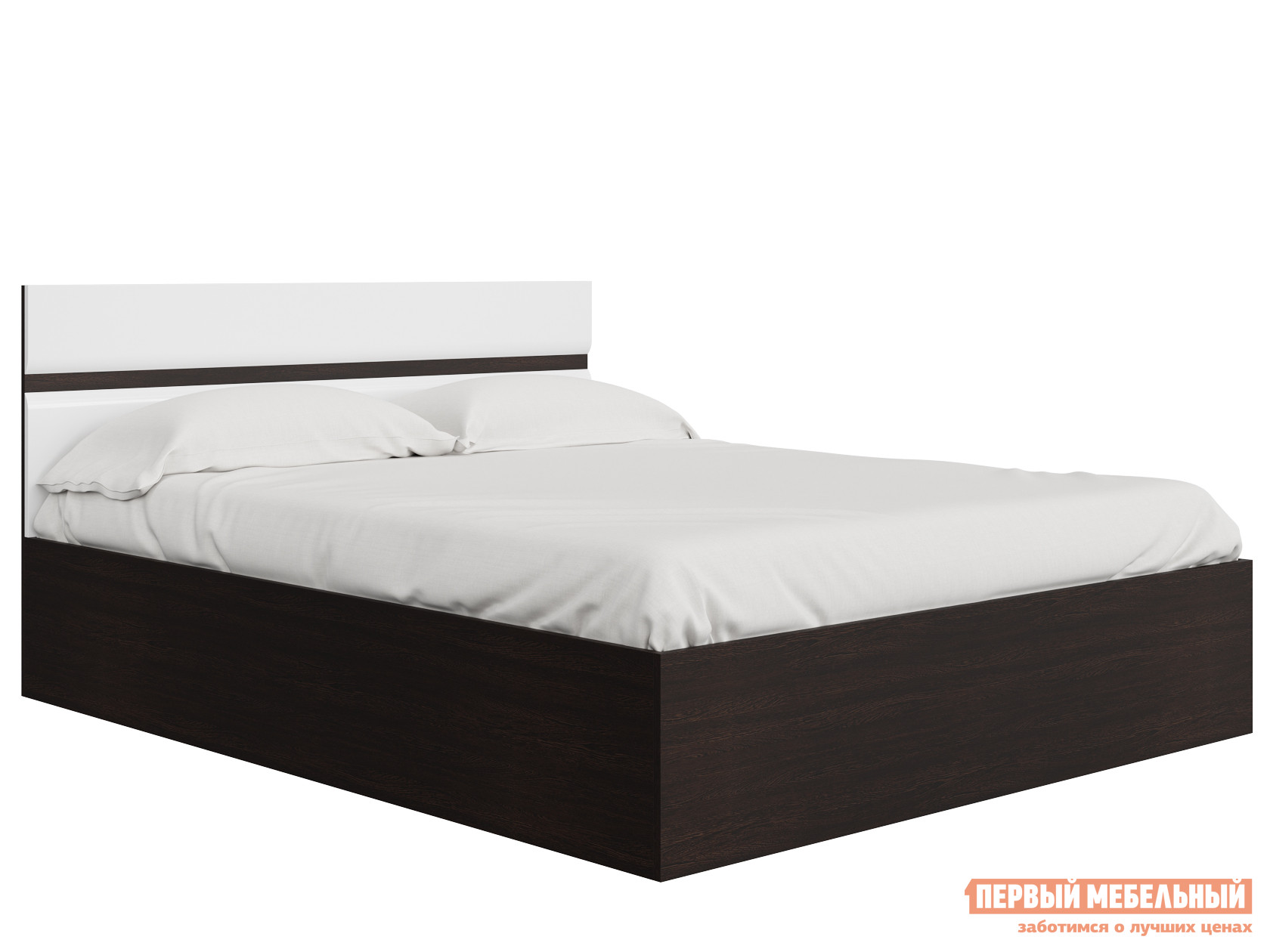 Двуспальная кровать  Ненси Венге / Белый глянец, 140х200 см, Без подъемного механизма