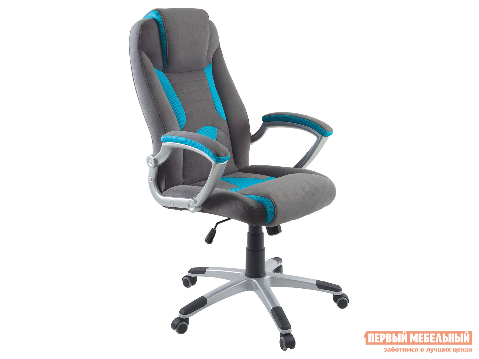 Игровое кресло  Игровое кресло Dikline KD38V-44 Серый, велюр / Голубой, сетка