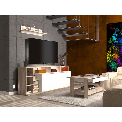 Гостиная  Комплект мебели для гостиной Компакт К2 Белый / Каштан найроби, Левый, С подсветкой