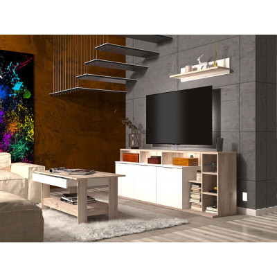 Гостиная  Комплект мебели для гостиной Компакт К2 Белый / Каштан найроби, Правый, С подсветкой