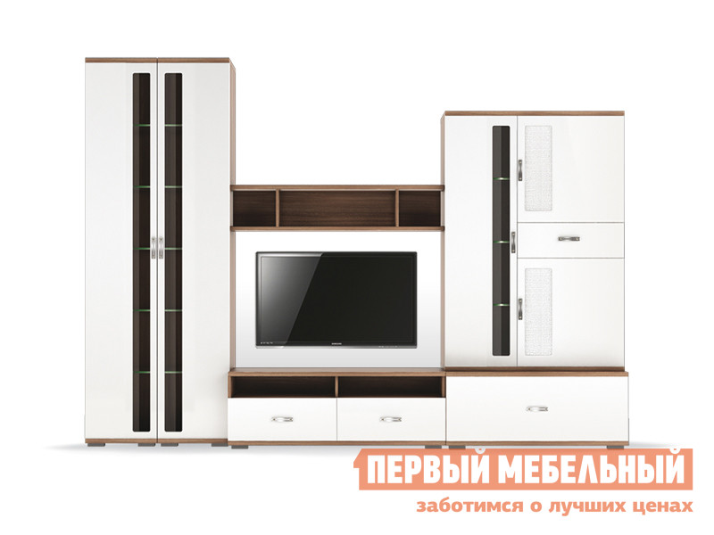 Глянцевая стенка в гостиную Первый Мебельный Вега Нео, композиция 6