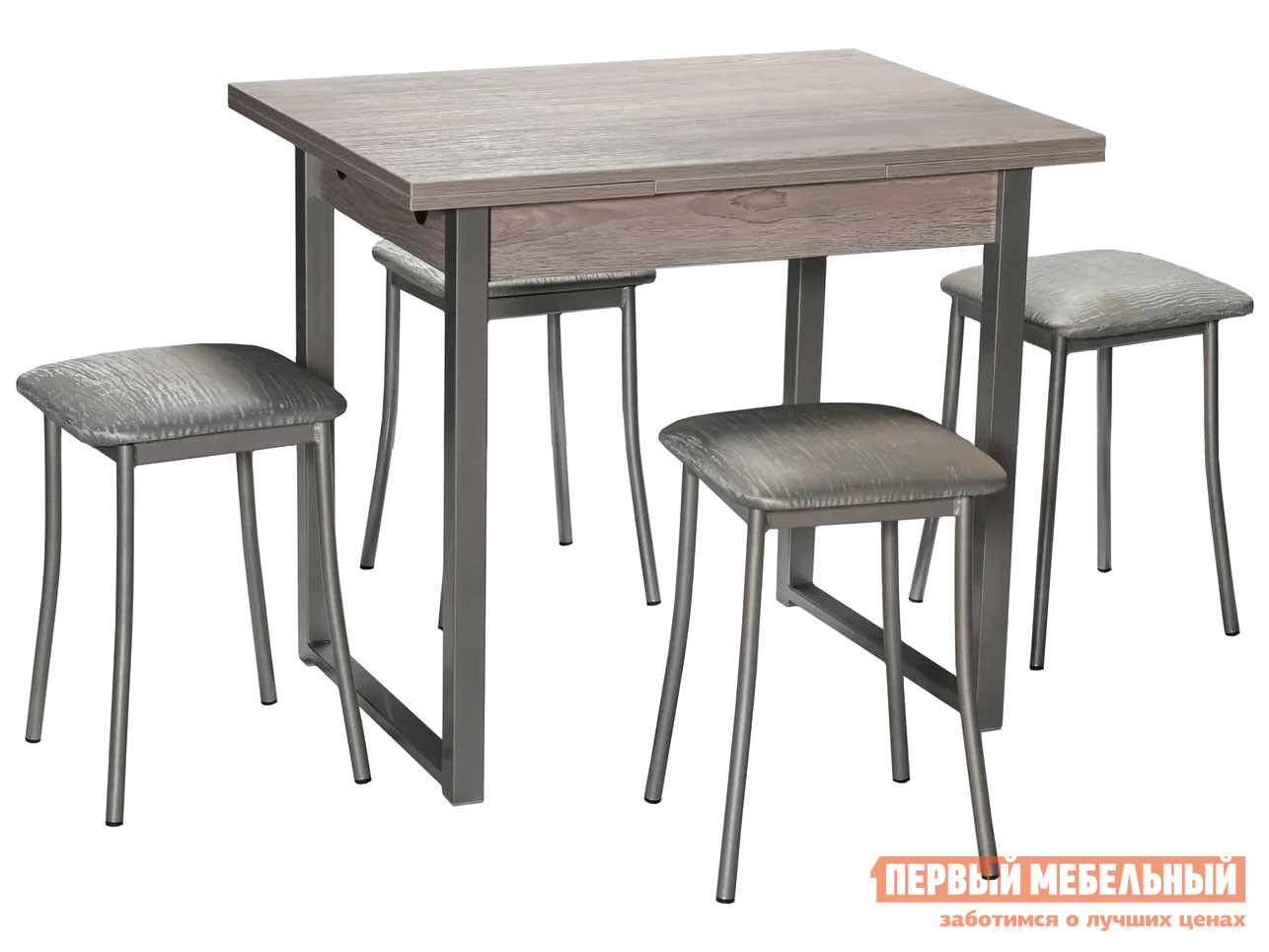 Обеденная группа для столовой и гостиной  Алан + 4 Табурета Тони Навара / Металлик / Серый, экокожа