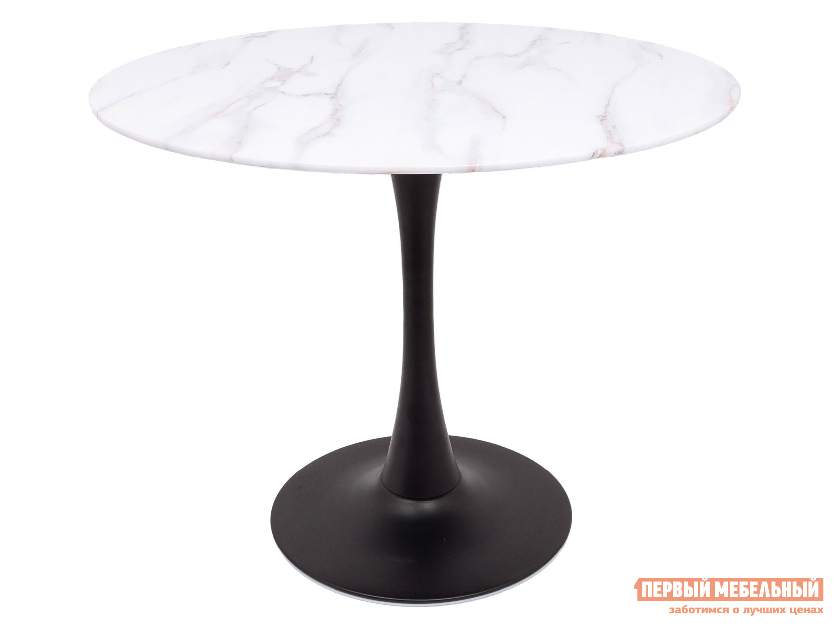 Кухонный стол  Стол FREYA d 90*72 Мрамор серый / Черный, металл
