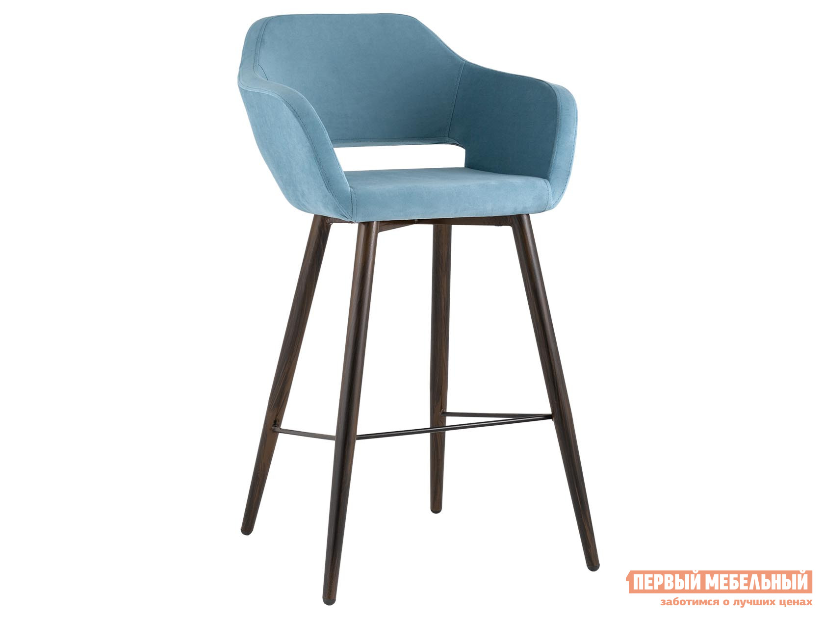 Барный стул  Саймон Пыльно-голубой, велюр / Коричневый, металл от Первый Мебельный