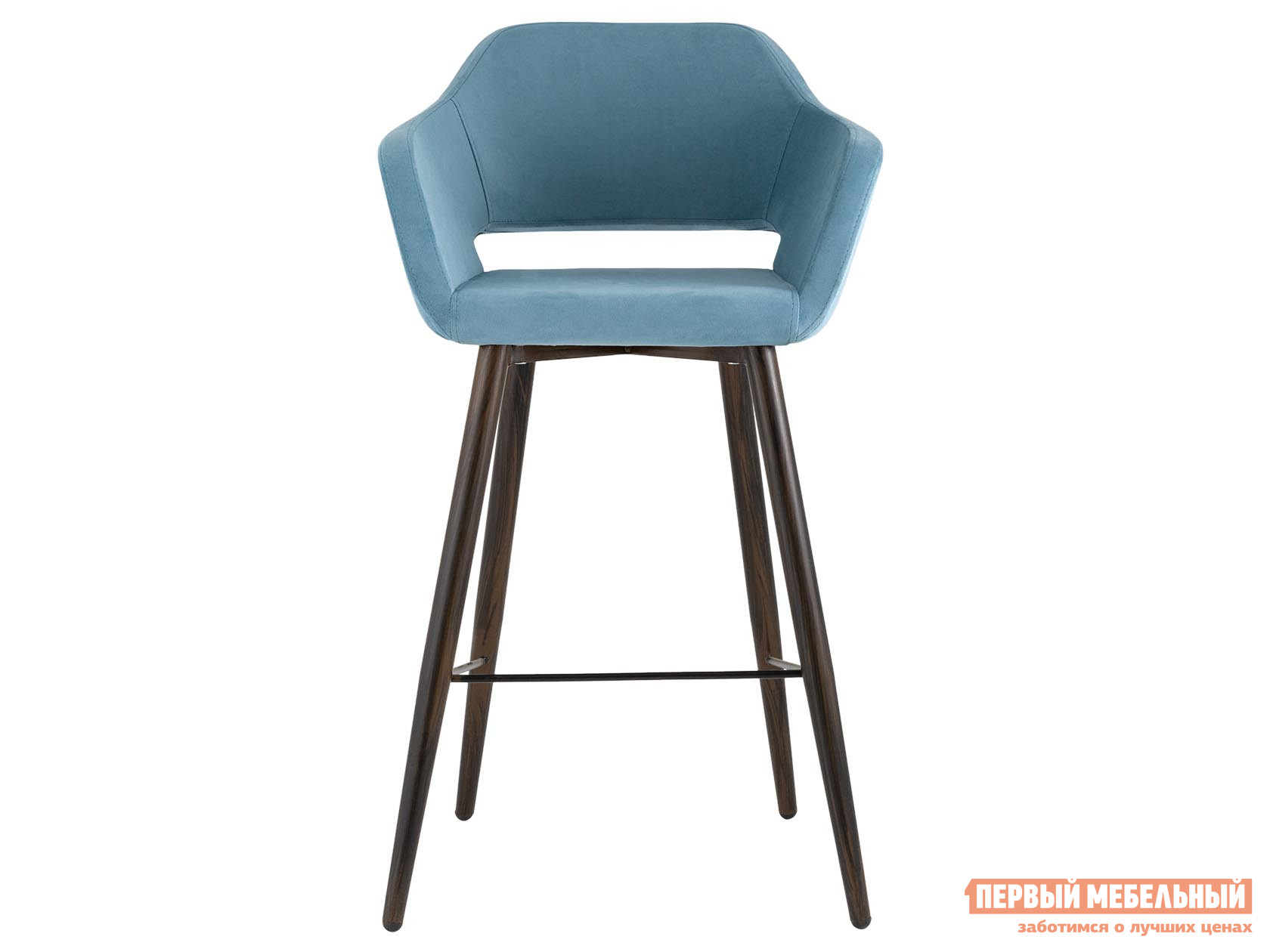 Барный стул  Саймон Пыльно-голубой, велюр / Коричневый, металл от Первый Мебельный