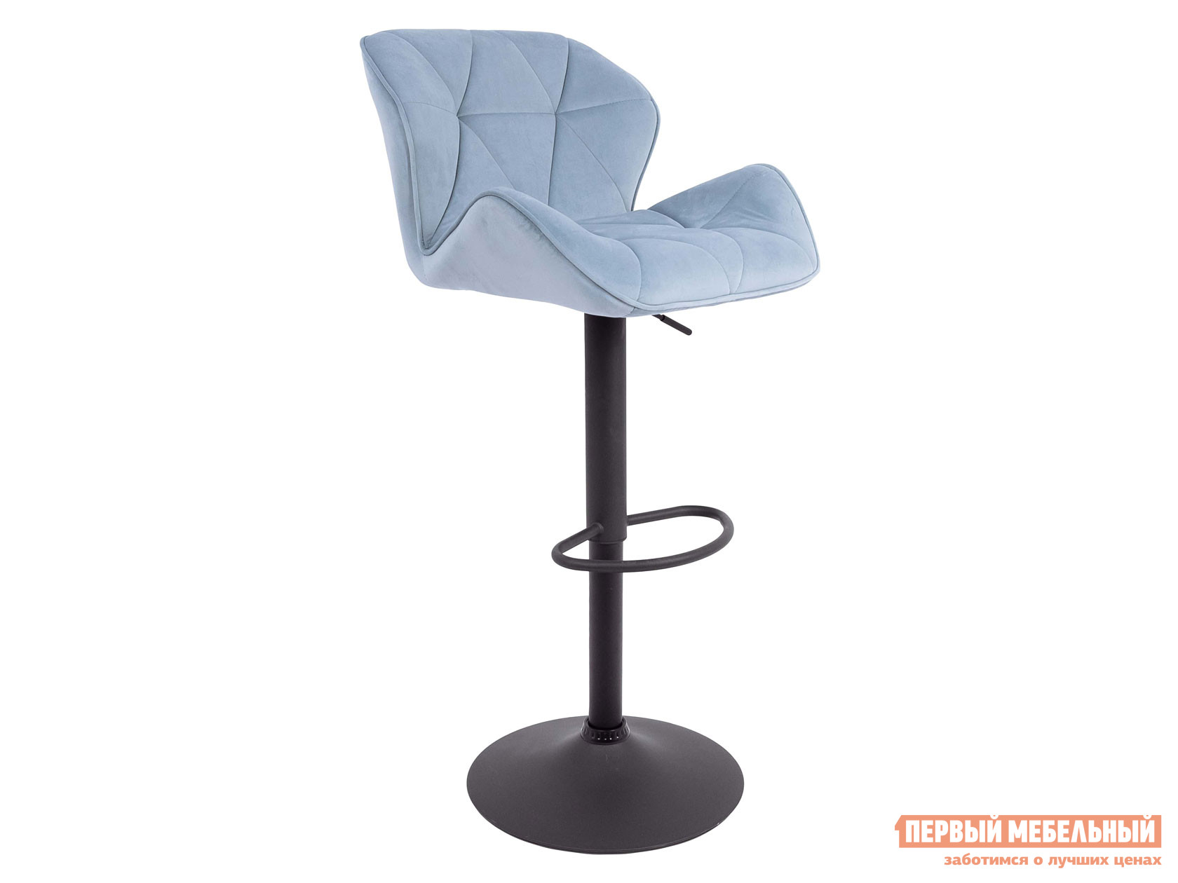 Барный стул  Берлин Пыльный голубой, велюр / Черный, металл