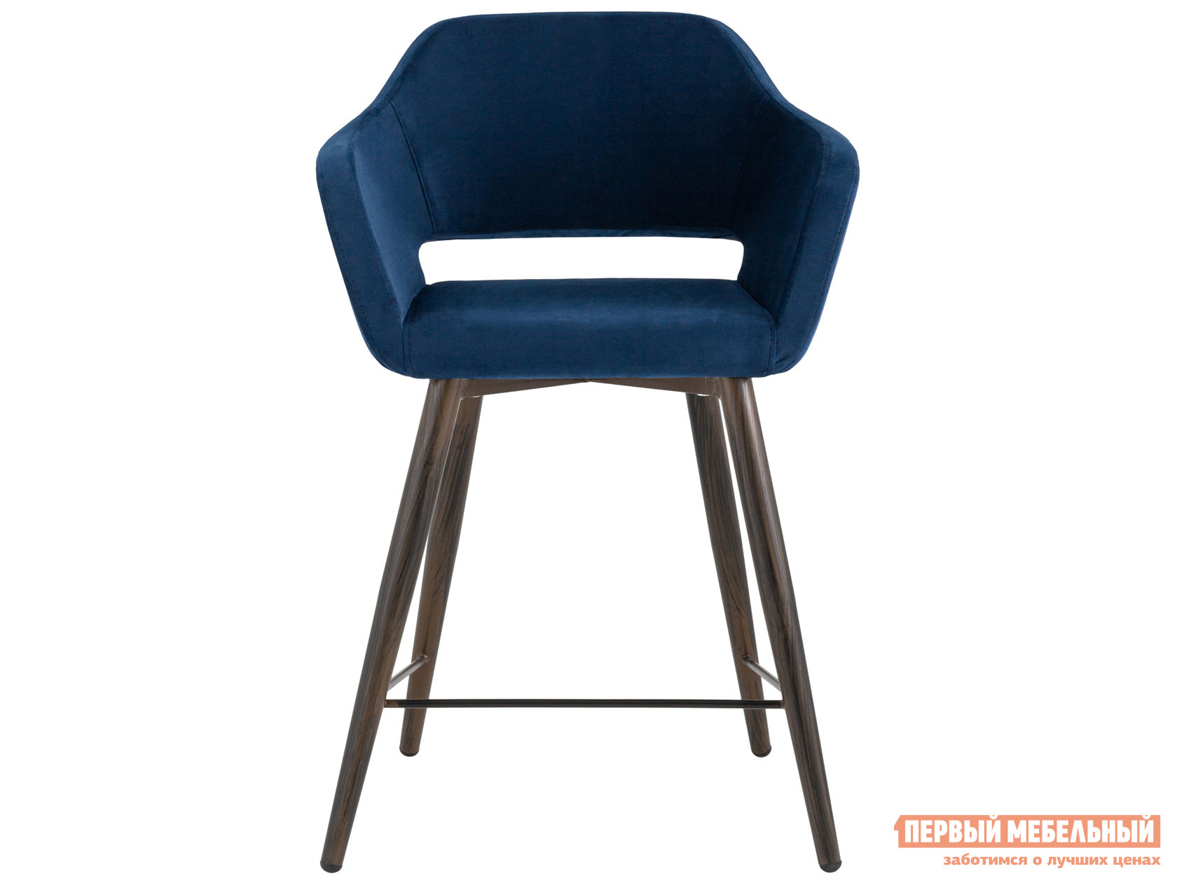 Барный стул  Саймон Темно-синий, велюр / Коричневый, металл от Первый Мебельный