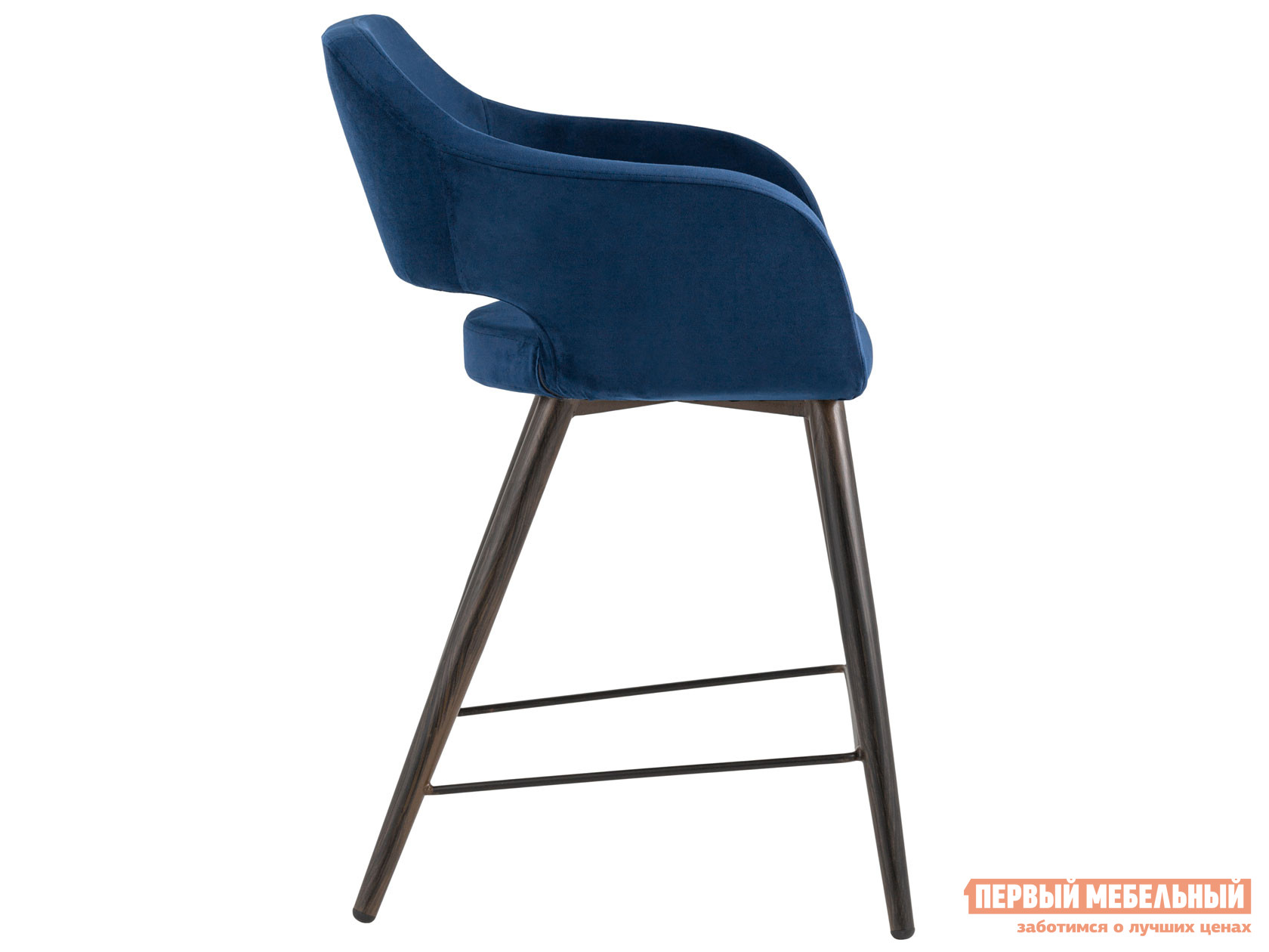 Барный стул  Саймон Темно-синий, велюр / Коричневый, металл от Первый Мебельный