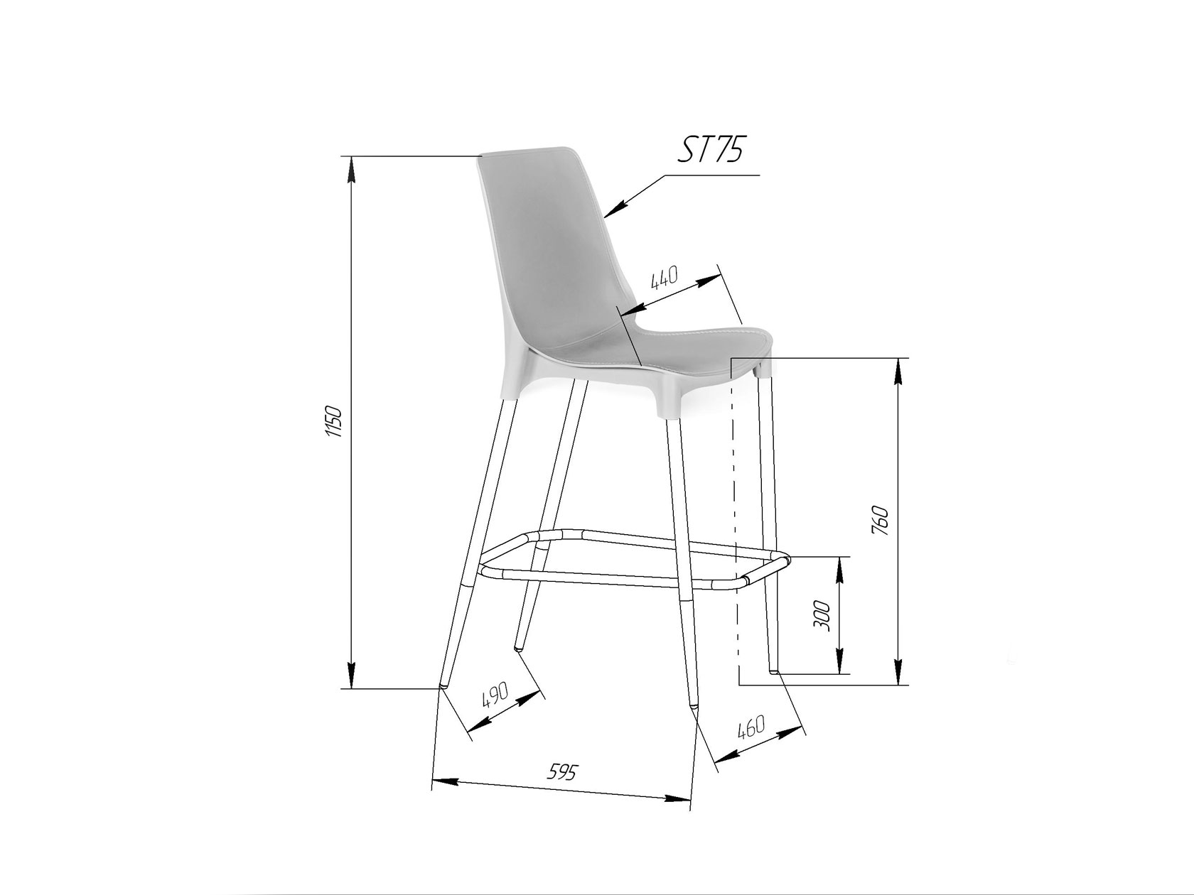 Барный стул SHT-st75/s69 габариты