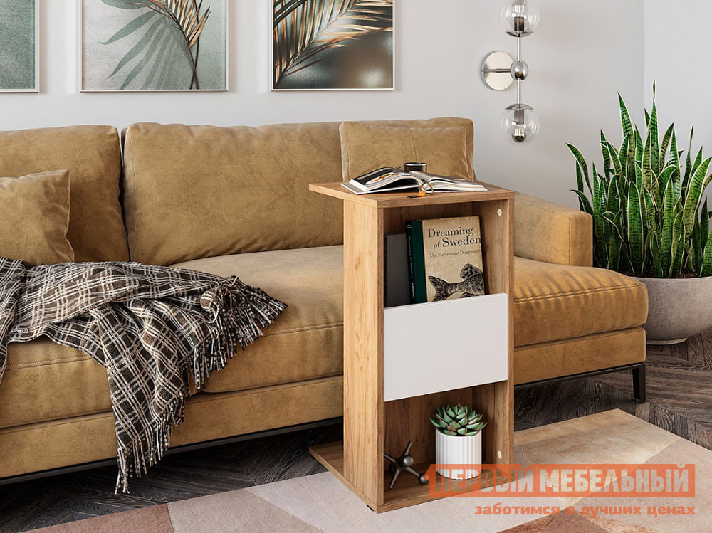 Журнальный столик  Ион 1 Крафт / Белый глянец