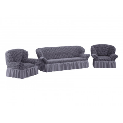 Чехол для мебели  Чехол на трехместный диван и два кресла жаккард с юбкой Серый, жаккард