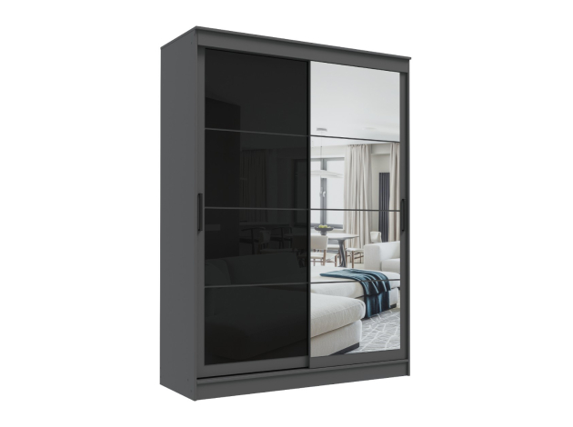 Шкаф-купе Гранд с зеркалом и лакобель черным