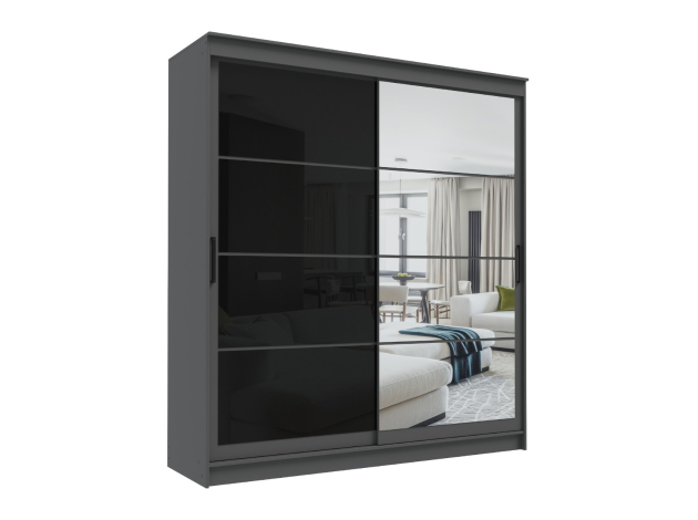 Шкаф-купе Гранд с зеркалом и лакобель черным