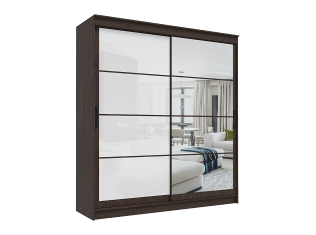 Шкаф-купе Гранд с зеркалом и лакобель белым