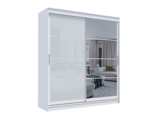 Шкаф-купе Гранд с зеркалом и лакобель белым