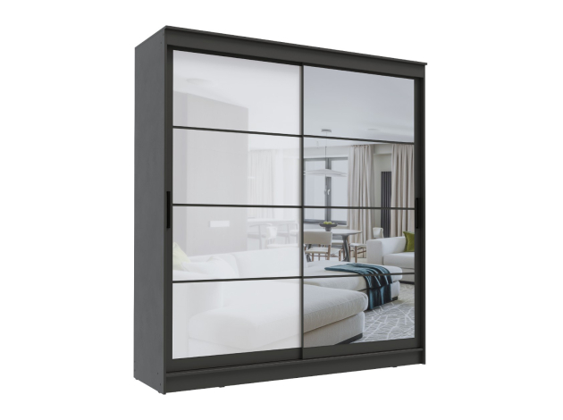 Шкаф-купе Гранд с зеркалом и лакобель белым