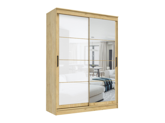 Шкаф-купе Гранд с зеркалом и лакобель белым