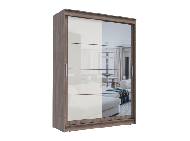 Шкаф-купе Гранд с зеркалом и лакобель белым
