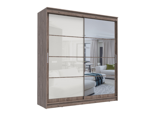 Шкаф-купе Гранд с зеркалом и лакобель белым