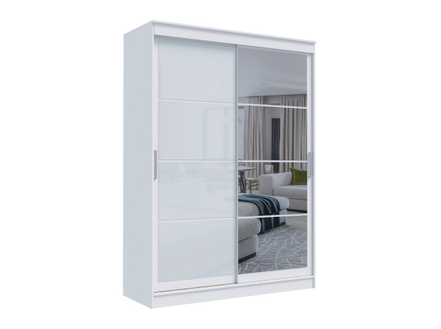 Шкаф-купе Гранд с зеркалом и лакобель белым