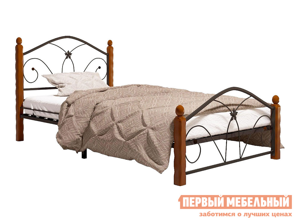 Односпальная кровать  Ливия Черный металл, каркас / Махагон массив, опоры, 90х200 см