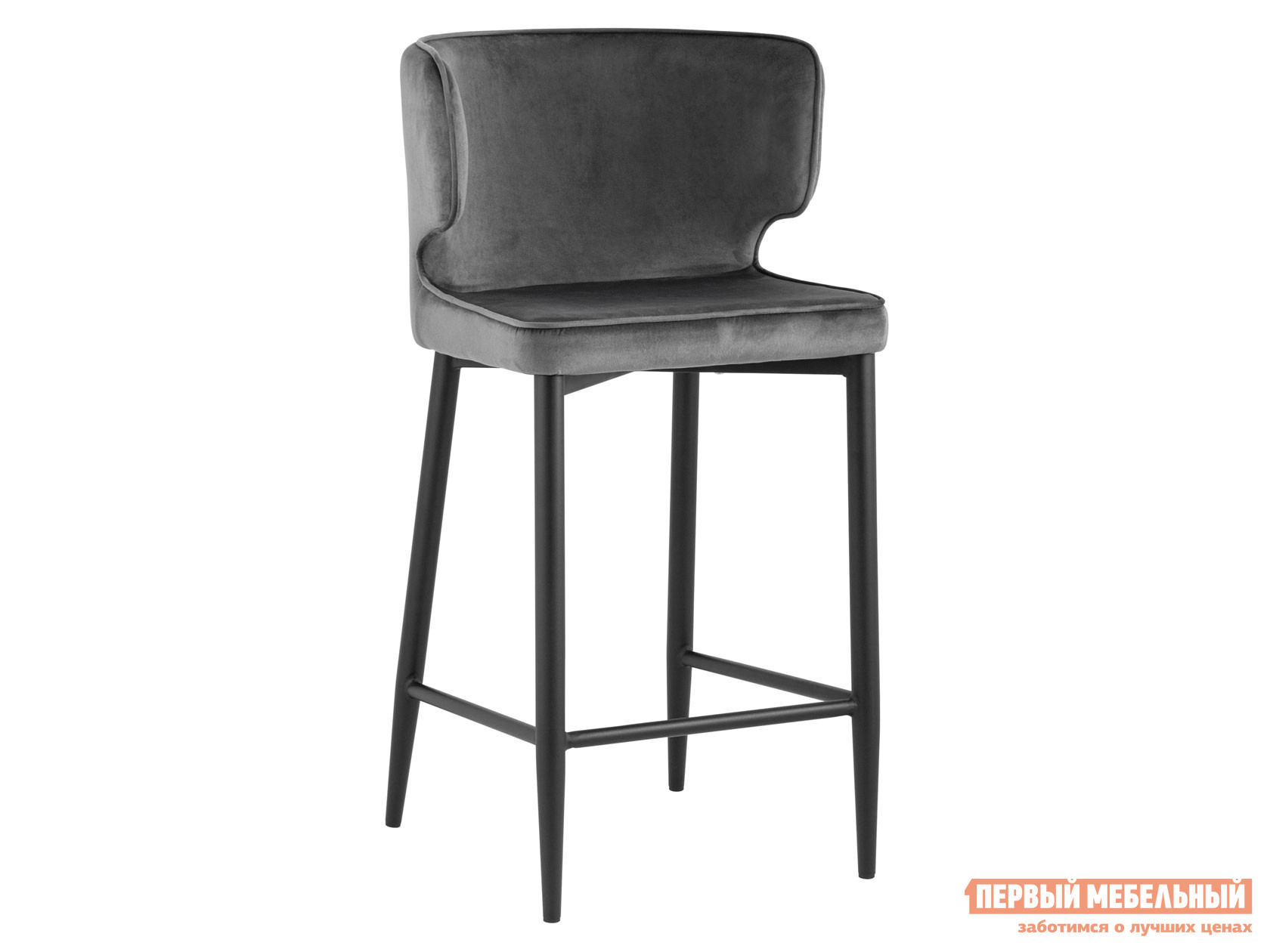 Барный стул  Матео Серый, велюр / Черный, металл от Первый Мебельный