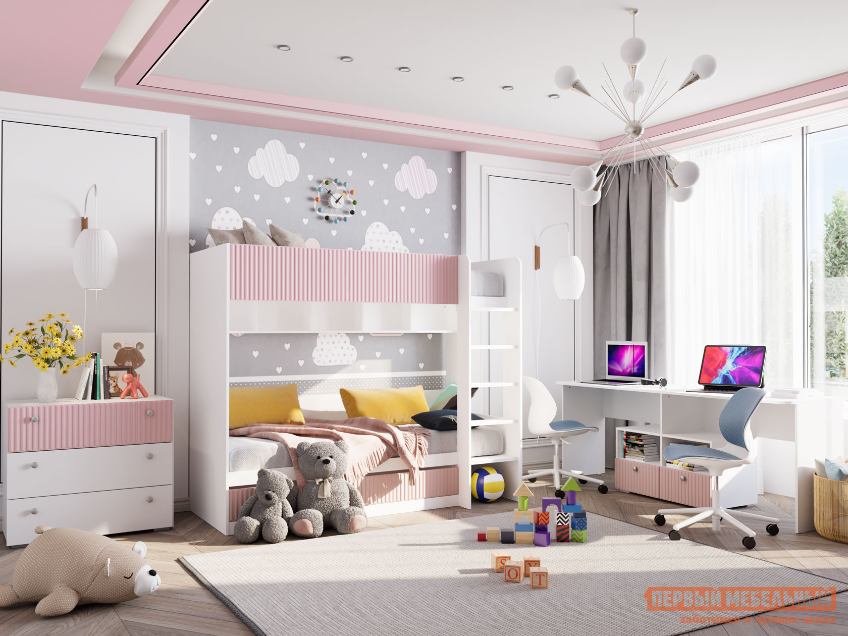 Комплект детской мебели  Алиса Розовый / Белый