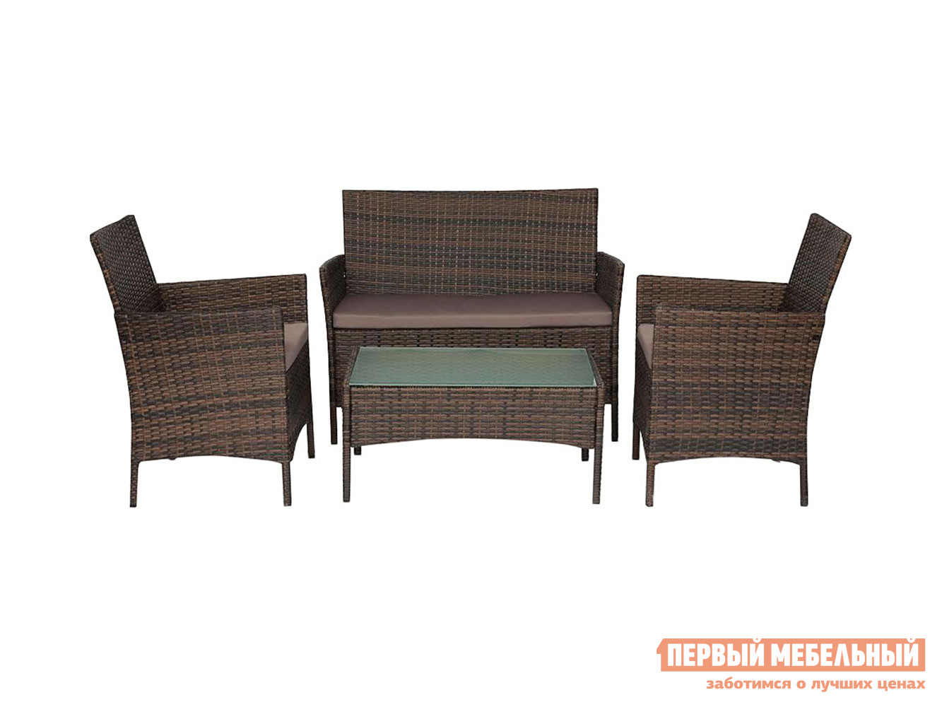 Комплект плетеной мебели  Лаундж 1 Темно-коричневый (полиротанг) / Бежевый DB-18 (ткань) от Первый Мебельный