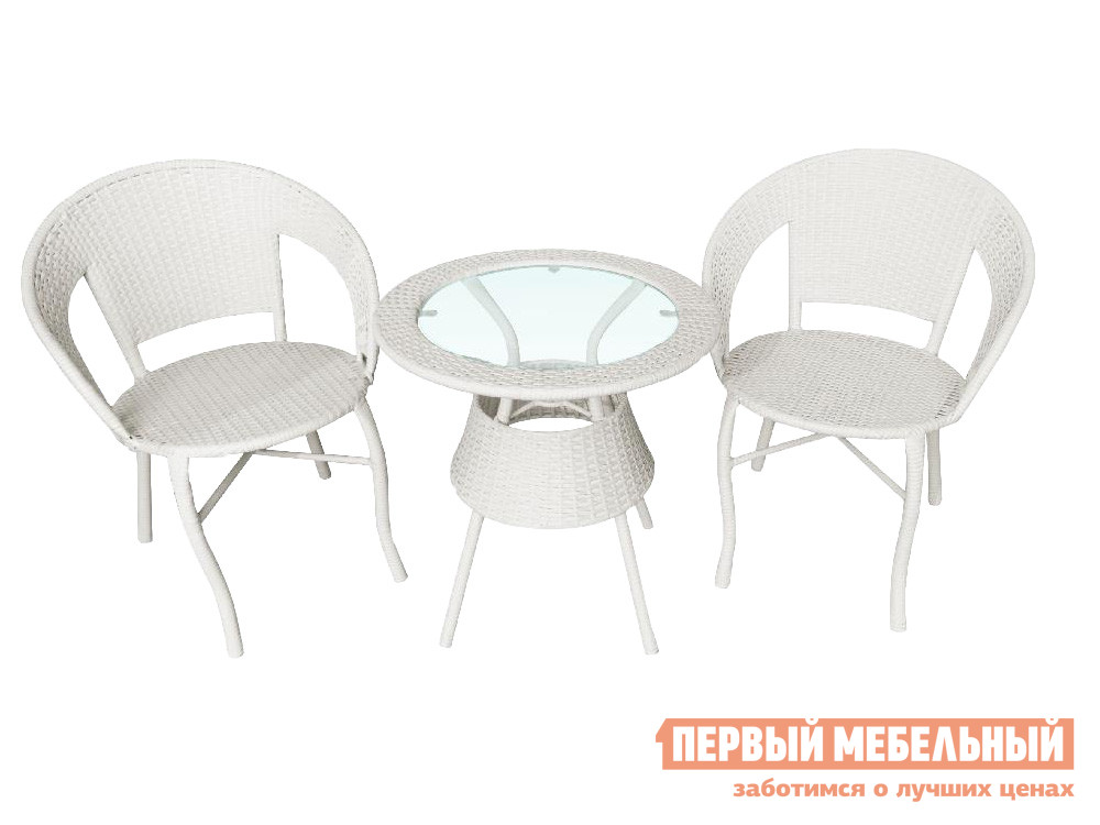 Комплект садовой мебели  Bistro Wicker TB885+F60 Белый, ротанг / Стекло прозрачное