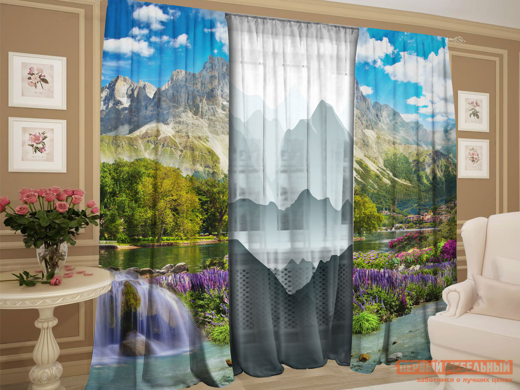 Комплект штор с тюлем Первый Мебельный Горный пейзаж