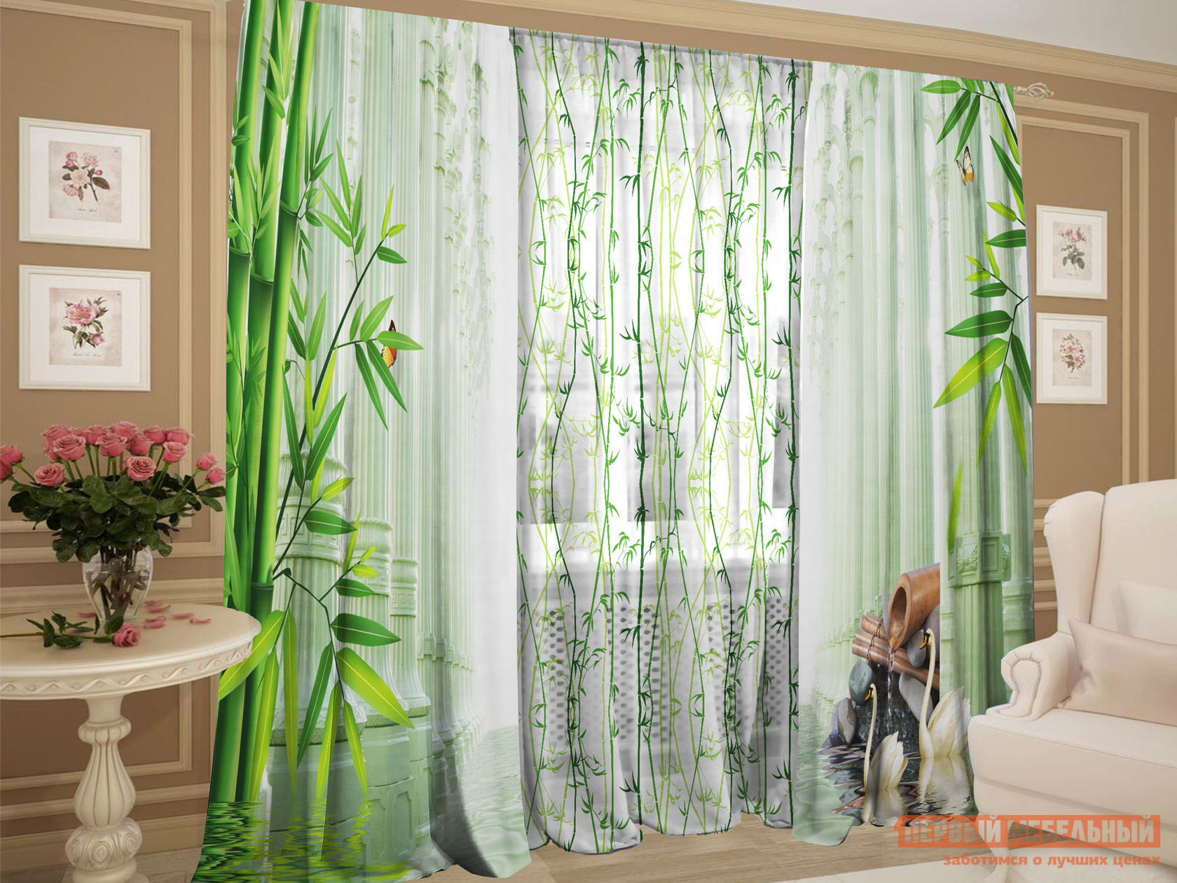 Комплект штор с тюлем Первый Мебельный Бамбуковые заросли