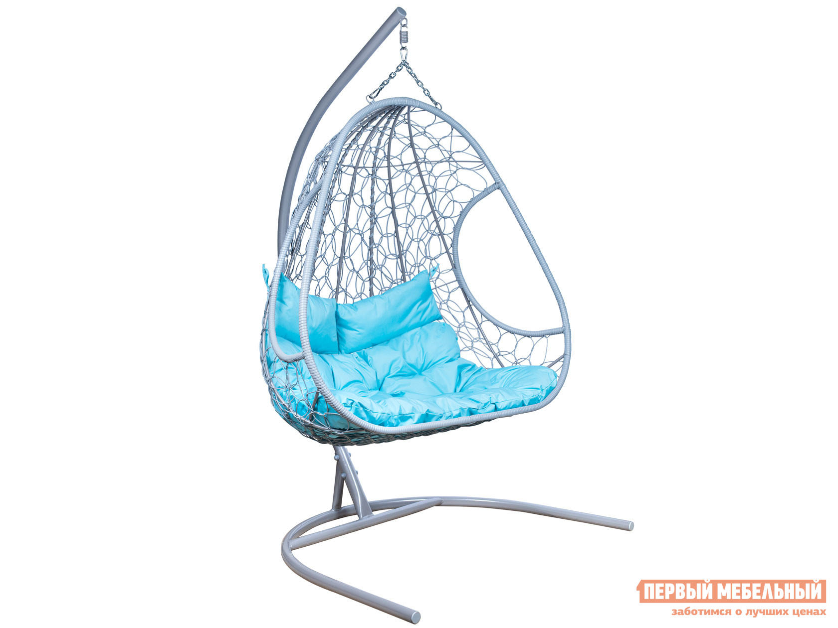 Подвесное кресло  Подвесное кресло LESET Рико Серый металлик, ротанг / Бирюза, ткань