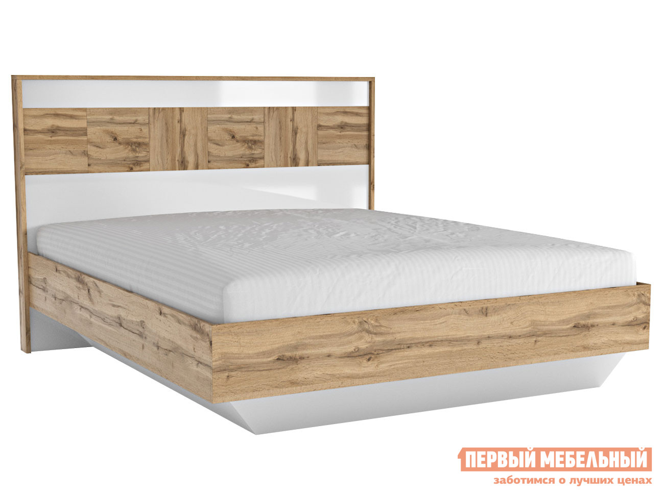 Двуспальная кровать  Двуспальная кровать Аризона Дуб Ватан / Белый лак, 1600 Х 2000 мм, С подъемным механизмом