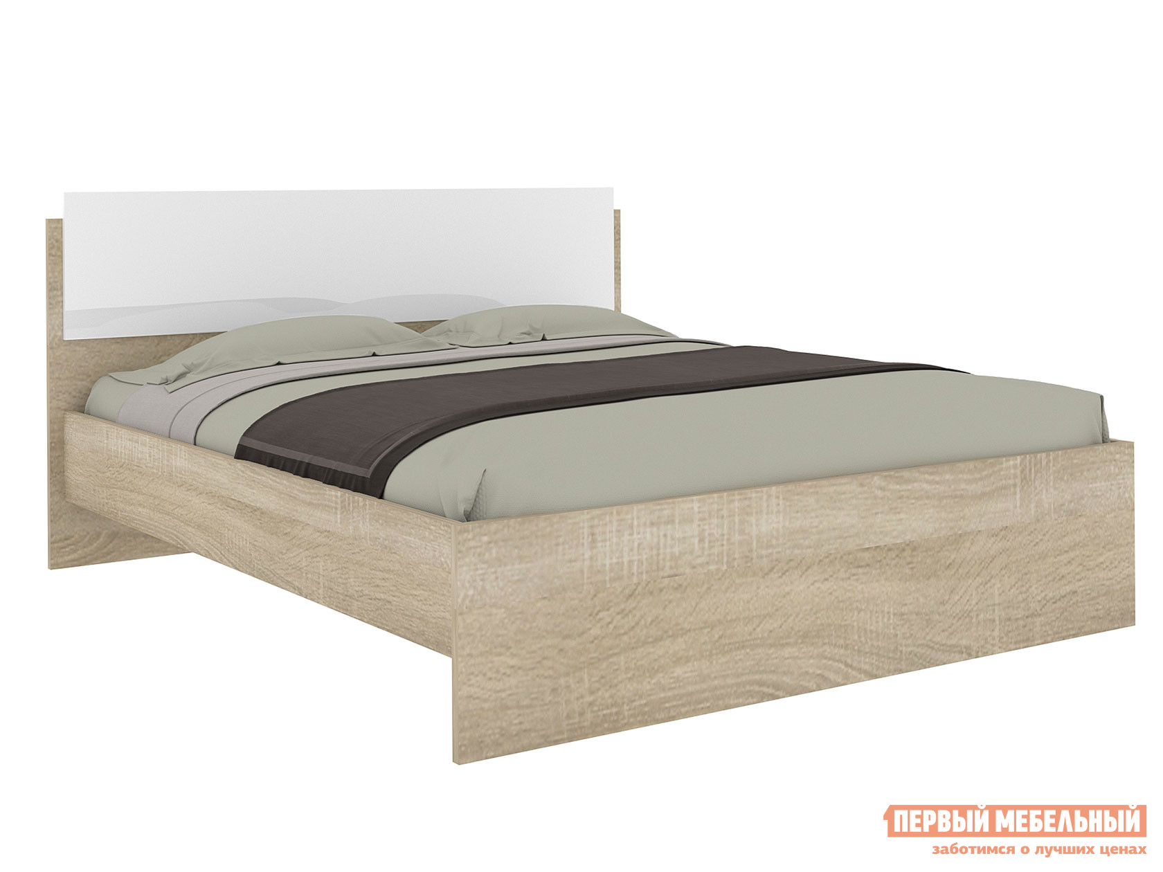 Двуспальная кровать Марика Дуб Сонома / Белый глянец, 160х200 см