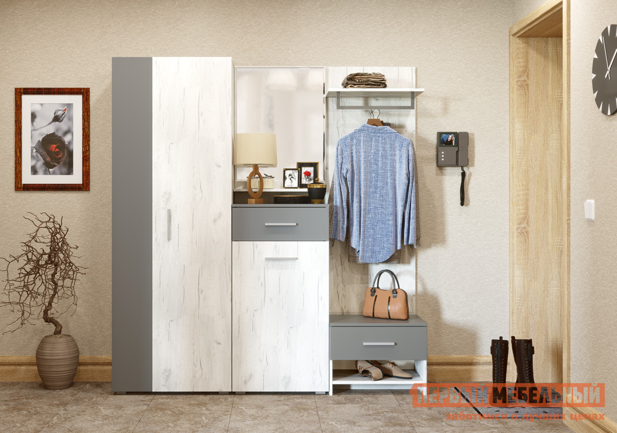 Настенное зеркало  Юнона Дуб Белый CRAFT / Серый шифер