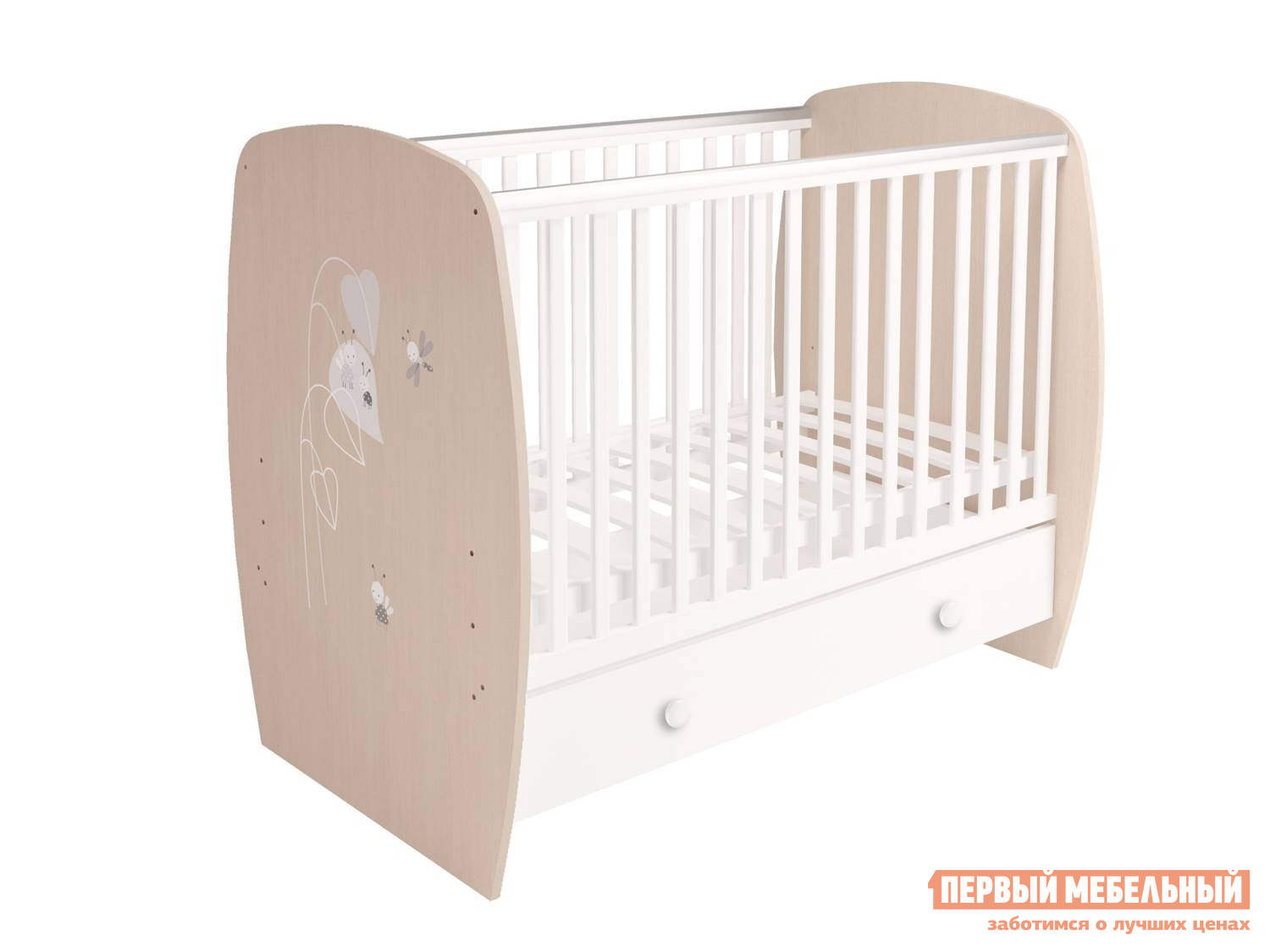 Кроватка для новорожденных  Полини Френч 1 Белый / Дуб Пастельный (Amis) от Первый Мебельный
