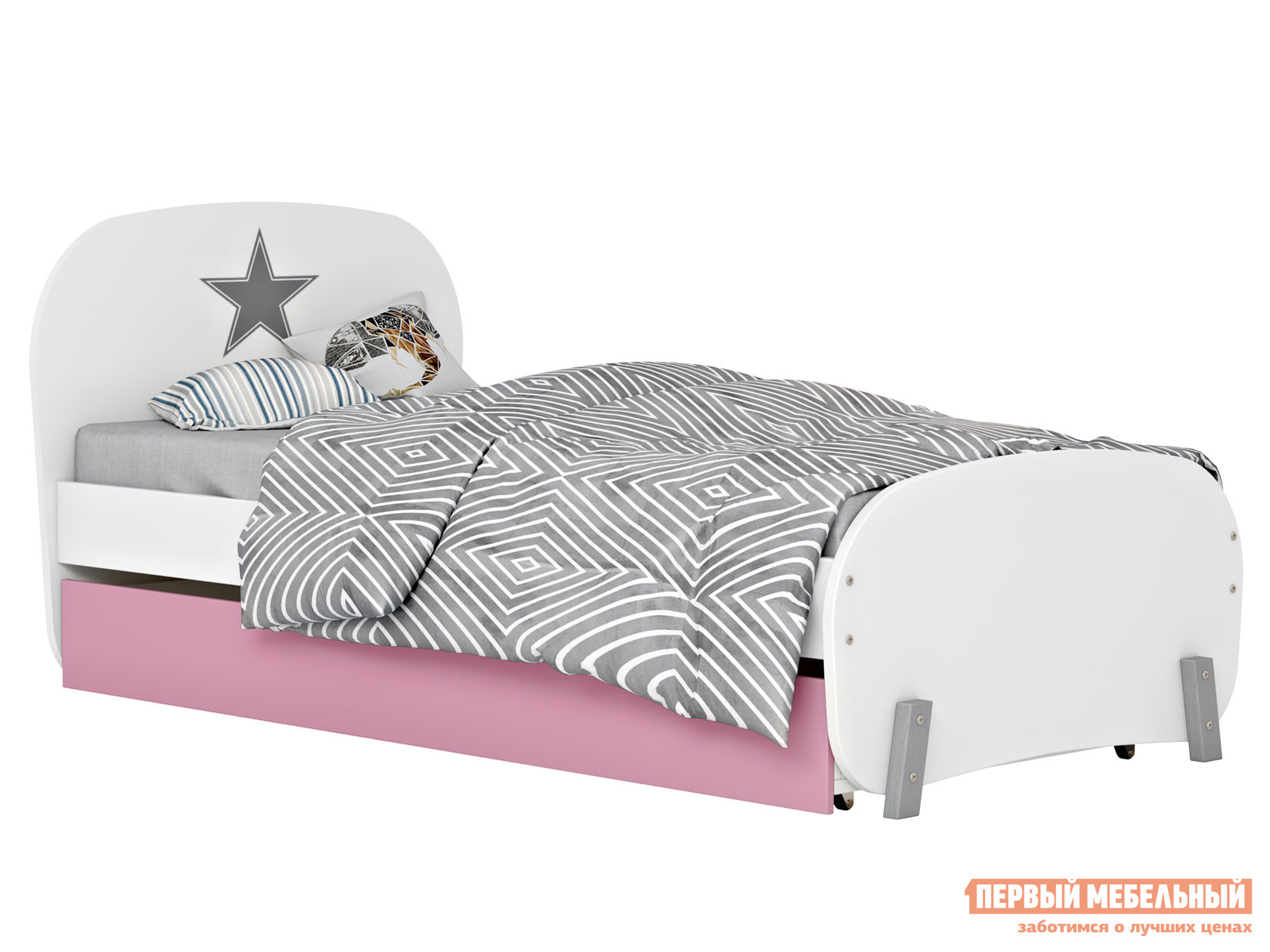 Детская кровать  Мирум с ящиком Белый / Розовый от Первый Мебельный