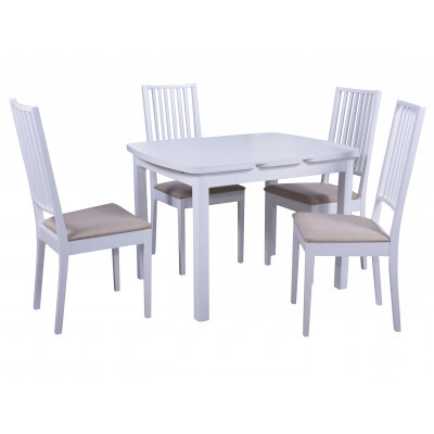 Обеденная группа для столовой и гостиной  Стол Орлеан + 4 стула Родос Белый / Ткань бежевая