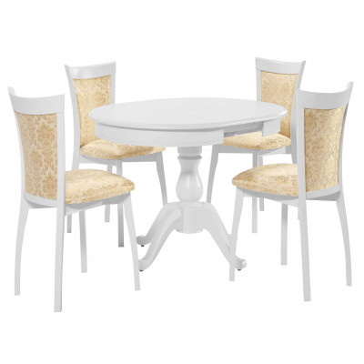 Обеденная группа для столовой и гостиной  Стол Фабрицио + 4 стула Тулон мягких Эмаль белая / Андрис вензель 160