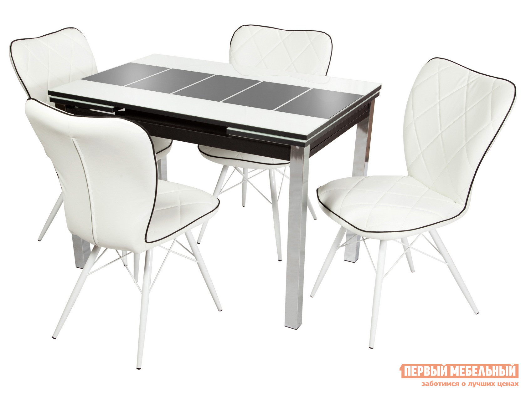 Обеденная группа для столовой и гостиной  Шанхай + 4 стула Риоха Белый, Черный / Батлер 08; Nitro Black; Белый Аврора М 105598