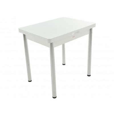 Кухонный стол  Стол Бари мини Хром / Белый, стекло / Белый, ЛДСП
