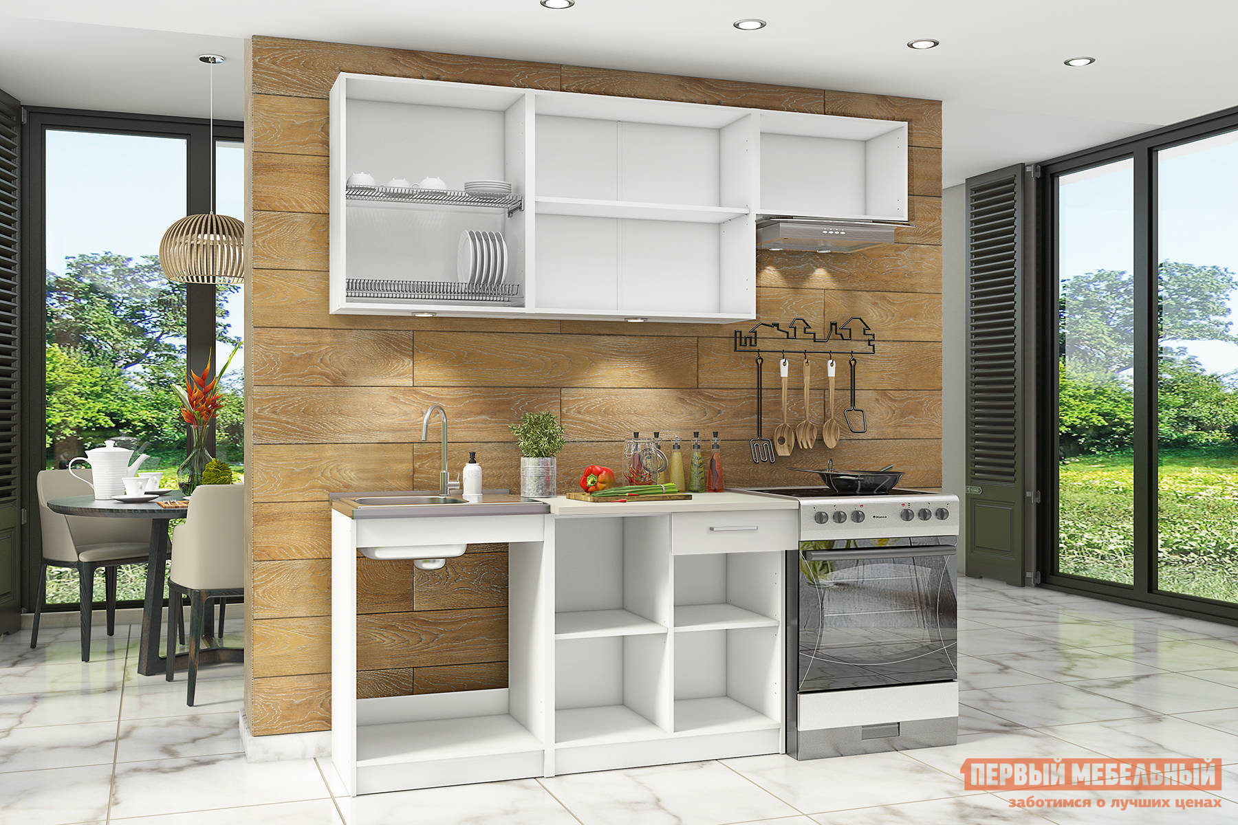 Кухонный гарнитур  Бланка Лайм 200 см Белый / Лайм рисунок от Первый Мебельный