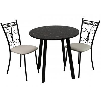 Обеденная группа для столовой и гостиной  Стол Филд + 2 стула Неаполь Кофе Хаус / Черный матовый / Линкольн белый, экокожа