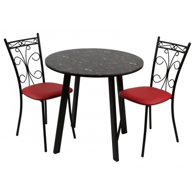 Обеденная группа для столовой и гостиной  Стол Филд + 2 стула Неаполь Кофе Хаус / Черный матовый / Экотек красный, экокожа